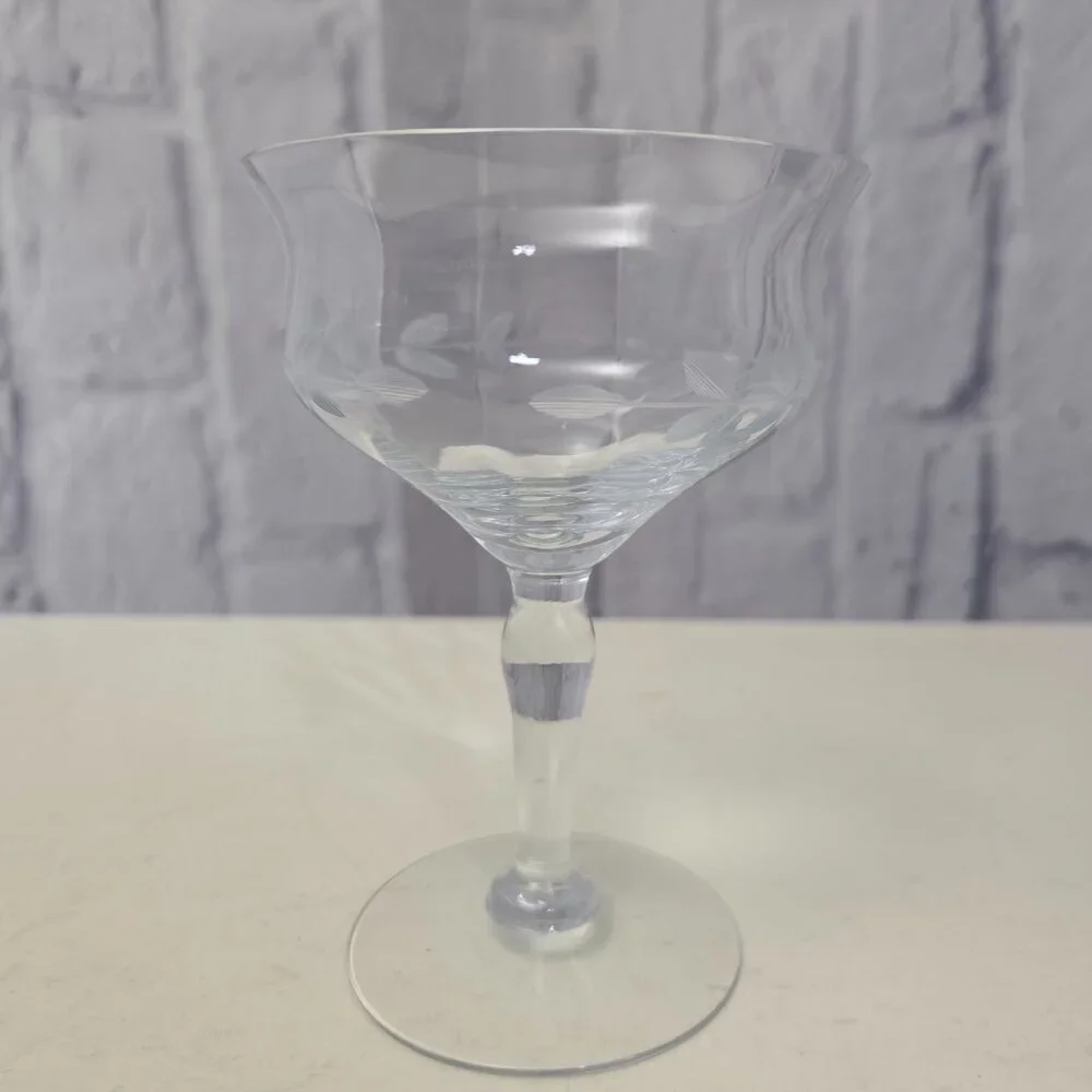 Unbranded Vintage Hand Etched Stemware Wine Glass